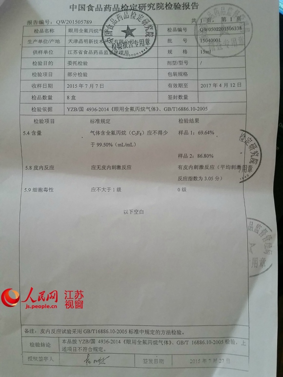 2016年04月14日12:22   中国食品药品检定研究院检验批号为15040001