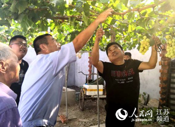 圖為2018年夏周福安指導村民在自家庭院種葡萄 受訪者供圖