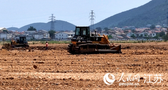 建筑垃圾被清理后，铜山区汉王镇政府组织对土地平整，即将恢复农作物种植。人民网 闫峰摄