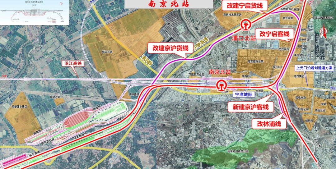 江北地区普速铁路系统改建工程概况。新区枢纽办供图