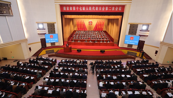 南京市第十七屆人民代表大會第二次會議現場。肖日東攝