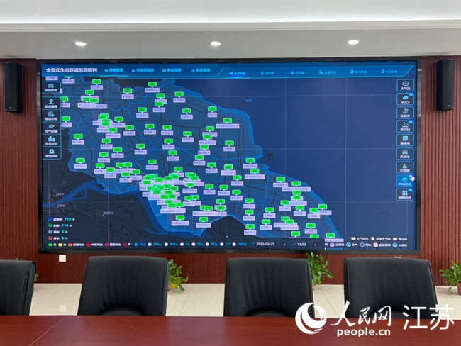 南通市生态环境监测监控平台屏幕画面。人民网记者 王继亮摄