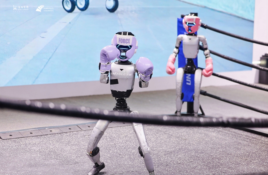 宇樹科技機器人進行拳擊表演。 主辦方供圖