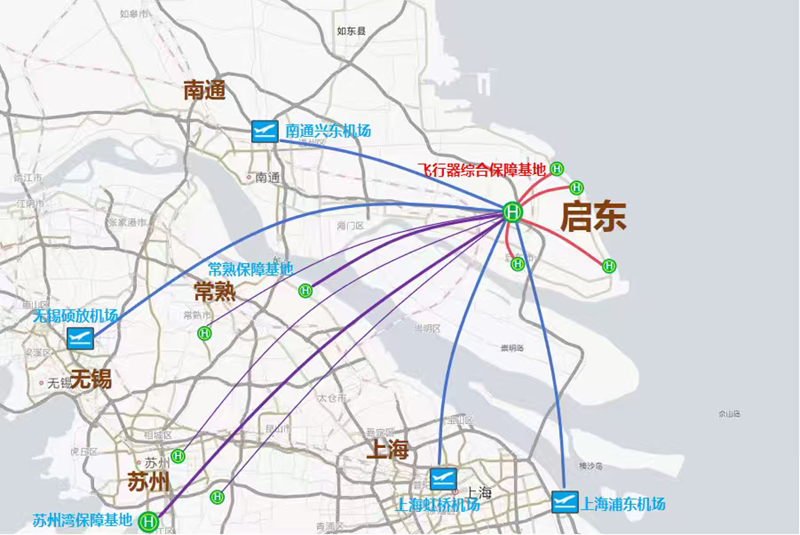 启东低空载人航线地图。启东低空飞行基地供图