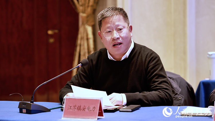 江蘇鎮安電力設備有限公司總經理凌輝在活動現場發言。人民網 梁明攝