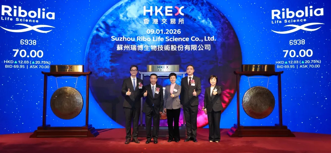 1月9日，蘇州瑞博生物技術股份有限公司在港交所上市。昆山市委宣傳部供圖
