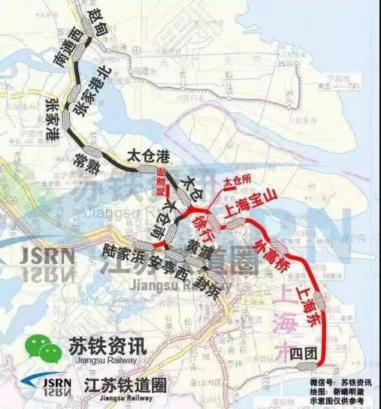 沪苏通铁路走向图，今后可直接到浦东新区