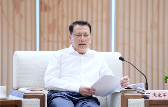 浙江省委书记袁家军在座谈会上讲话。