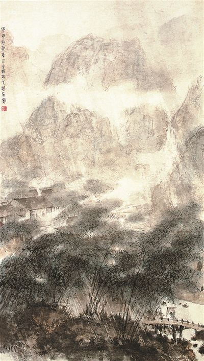 萬竿煙雨（中國畫）傅抱石作